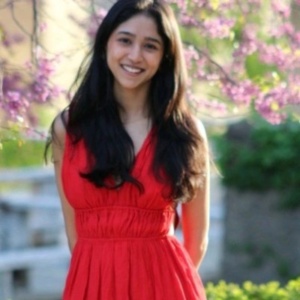 Woman in red dress